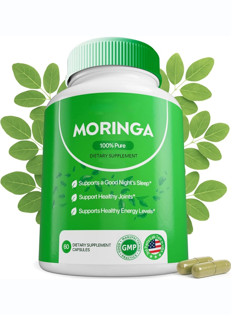 مورينجا كبسولات المورينجا، كبسولات نباتية، مسحوق المورينجا النقي، طاقة، صحة الجلد والمناعة والأمعاء، غذاء خارق، غني بمضادات الأكسدة، فيتامينات أساسية وأحماض أمينية، مكمل غذائي طبيعي أخضر خارق، 60 كبسولة - Image 1